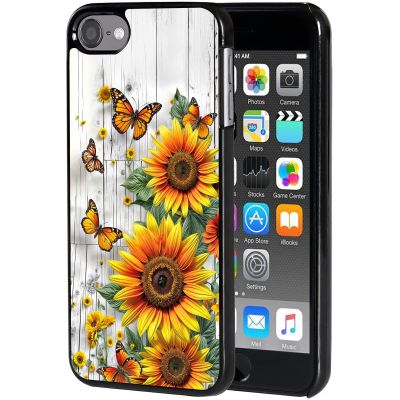 AIRWEE Case for iPod Touch 5th/6th/7th Generation, Slim Fit Shockproof & Lightweight Durable Cover for Apple iPod Touch, Drop Protection Hard PC Shell for Women Girls Men, Butterfly Sunflower