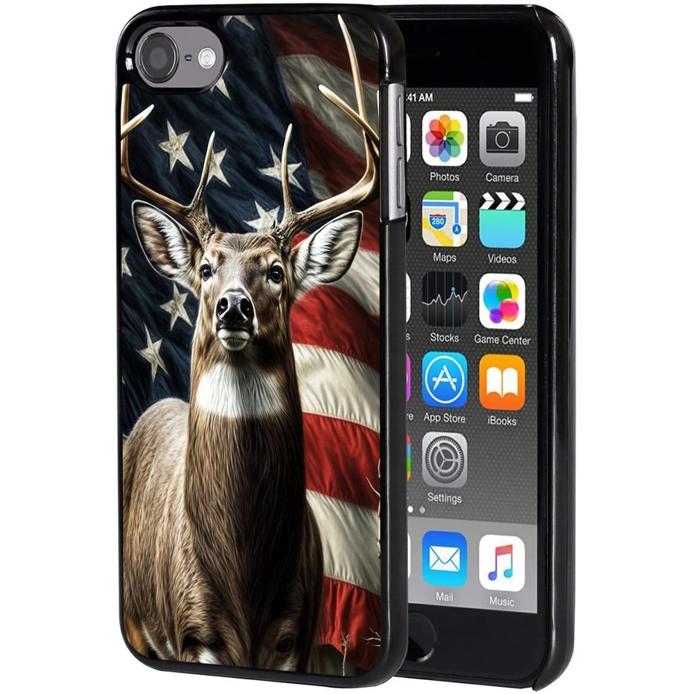 AIRWEE Case for iPod Touch 5th/6th/7th Generation, Slim Fit Shockproof & Lightweight Durable Cover for Apple iPod Touch, Drop Protection Hard PC Shell for Women Girls Men, Flag Deer