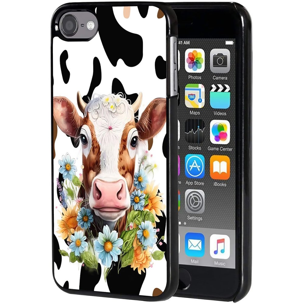 AIRWEE Case for iPod Touch 5th/6th/7th Generation, Slim Fit Shockproof & Lightweight Durable Cover for Apple iPod Touch, Drop Protection Hard PC Shell for Women Girls Men, Leopard Cow