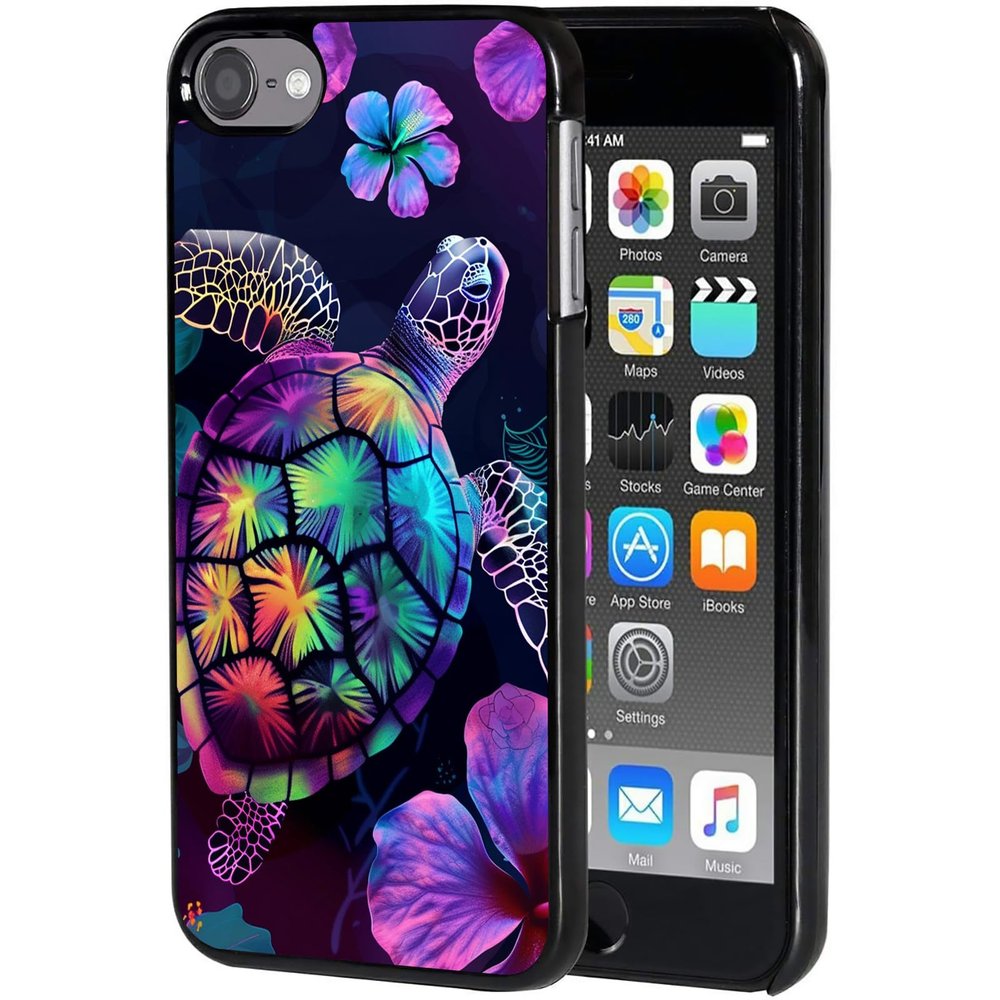 AIRWEE Case for iPod Touch 5th/6th/7th Generation, Slim Fit Shockproof & Lightweight Durable Cover for Apple iPod Touch, Drop Protection Hard PC Shell for Women Girls Men, Colorful Turtle