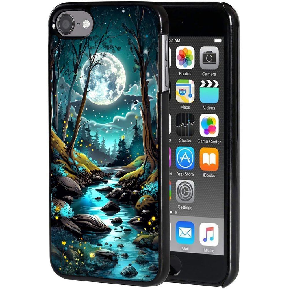 AIRWEE Case for iPod Touch 5th/6th/7th Generation, Slim Fit Shockproof & Lightweight Durable Cover for Apple iPod Touch, Drop Protection Hard PC Shell for Women Girls Men, Moon Forest