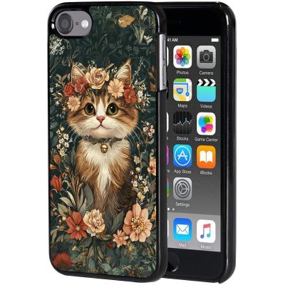 AIRWEE Case for iPod Touch 5th/6th/7th Generation, Slim Fit Shockproof & Lightweight Durable Cover for Apple iPod Touch, Drop Protection Hard PC Shell for Women Girls Men, Cute Cat Flowers