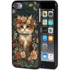 AIRWEE Case for iPod Touch 5th/6th/7th Generation, Slim Fit Shockproof & Lightweight Durable Cover for Apple iPod Touch, Drop Protection Hard PC Shell for Women Girls Men, Cute Cat Flowers view 1
