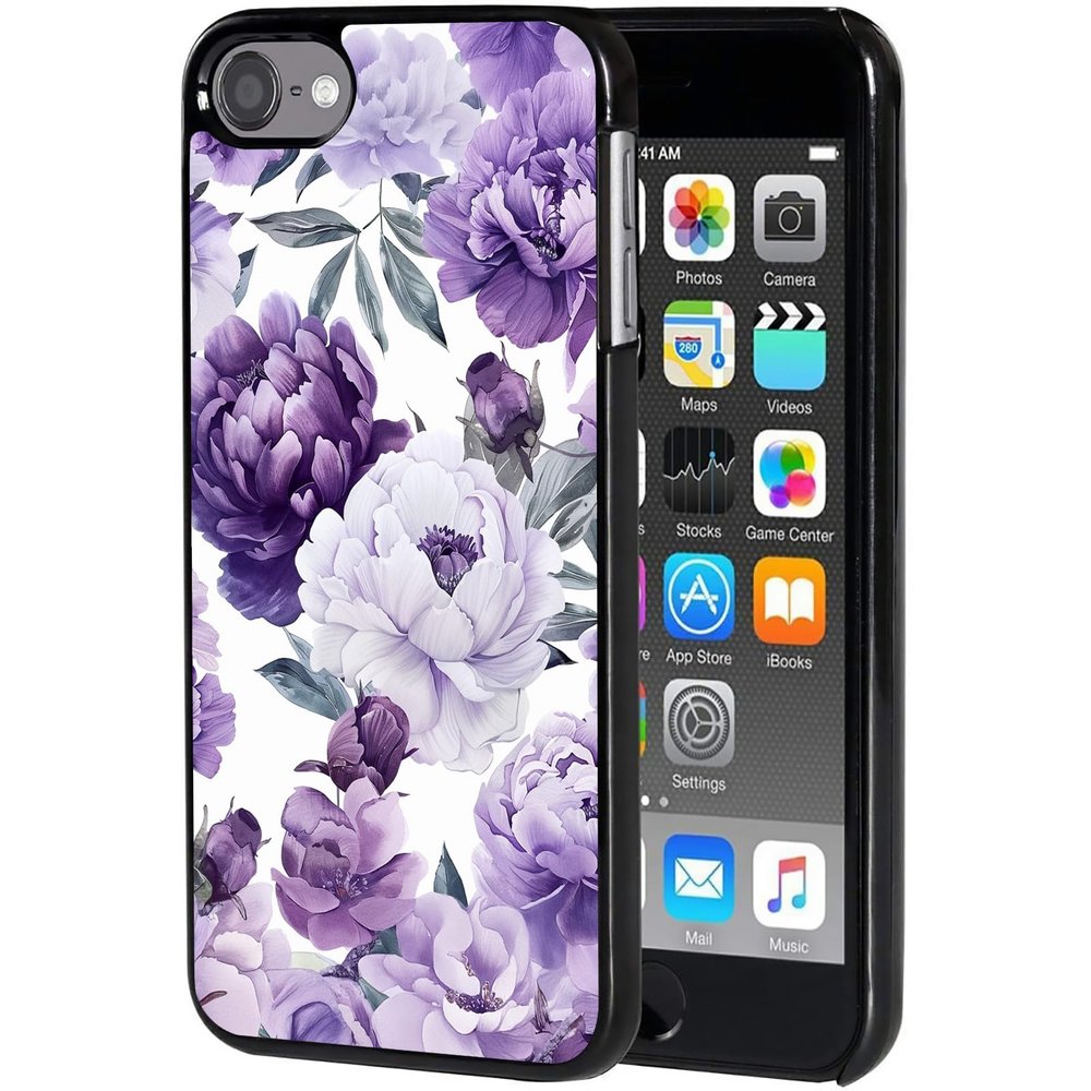 AIRWEE Case for iPod Touch 5th/6th/7th Generation, Slim Fit Shockproof & Lightweight Durable Cover for Apple iPod Touch, Drop Protection Hard PC Shell for Women Girls Men, Purple Peony