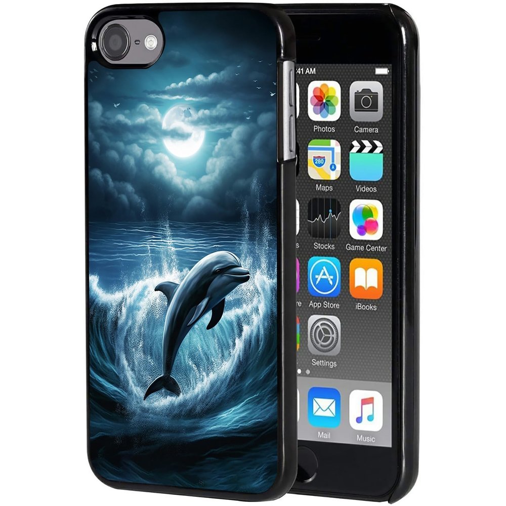 AIRWEE Case for iPod Touch 5th/6th/7th Generation, Slim Fit Shockproof & Lightweight Durable Cover for Apple iPod Touch, Drop Protection Hard PC Shell for Women Girls Men, Moon Dolphin Jump