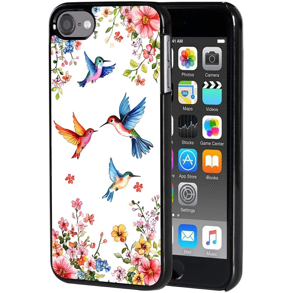 AIRWEE Case for iPod Touch 5th/6th/7th Generation, Slim Fit Shockproof & Lightweight Durable Cover for Apple iPod Touch, Drop Protection Hard PC Shell for Women Girls Men, Bird Flowers