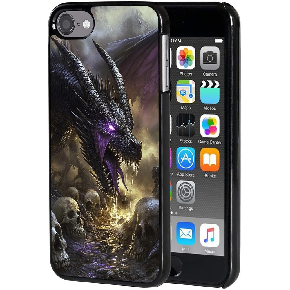 AIRWEE Case for iPod Touch 5th/6th/7th Generation, Slim Fit Shockproof & Lightweight Durable Cover for Apple iPod Touch, Drop Protection Hard PC Shell for Women Girls Men, Black Dragon Skull