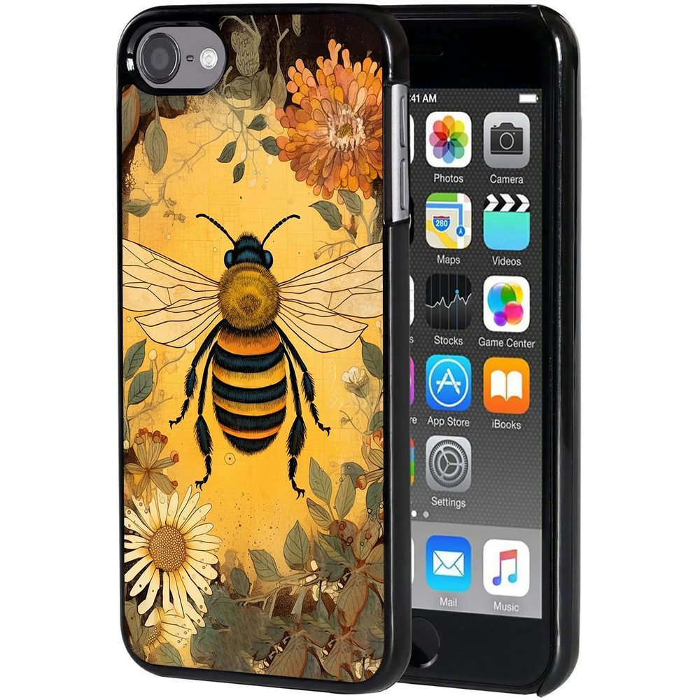 AIRWEE Case for iPod Touch 5th/6th/7th Generation, Slim Fit Shockproof & Lightweight Durable Cover for Apple iPod Touch, Drop Protection Hard PC Shell for Women Girls Men, Flower Bee