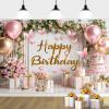 10X8FT Pink Birthday Photography Backdrop Rose Flower Butterfly Balloons Background Women Girl Photo Backdrop Party Decorations Newborn Baby Shower Party Cake Table Banner Photo Studio Props view 1