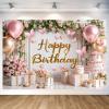 10X8FT Pink Birthday Photography Backdrop Rose Flower Butterfly Balloons Background Women Girl Photo Backdrop Party Decorations Newborn Baby Shower Party Cake Table Banner Photo Studio Props view 2