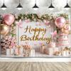 10X8FT Pink Birthday Photography Backdrop Rose Flower Butterfly Balloons Background Women Girl Photo Backdrop Party Decorations Newborn Baby Shower Party Cake Table Banner Photo Studio Props view 3