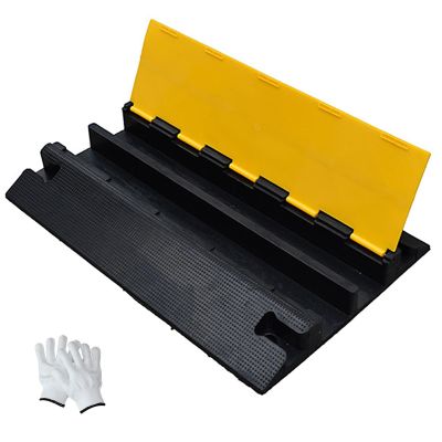 35 in Cable Protector Ramp, 2 Channels Driveway Hose Protector, PVC Rubber-Plastic Speed Bumps with Non-Slip Surface, 1100 lbs Capacity for Outdoor Areas, Garages, Gardens