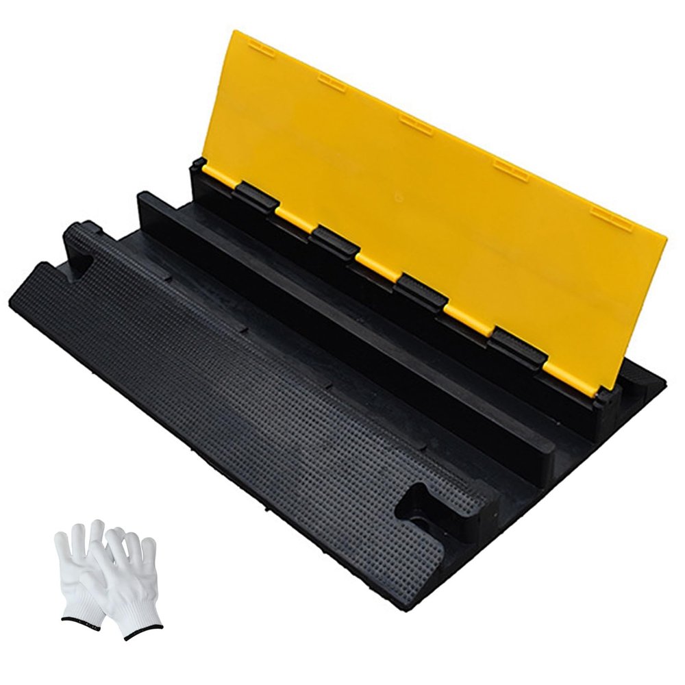 35 in Cable Protector Ramp, 2 Channels Driveway Hose Protector, PVC Rubber-Plastic Speed Bumps with Non-Slip Surface, 1100 lbs Capacity for Outdoor Areas, Garages, Gardens