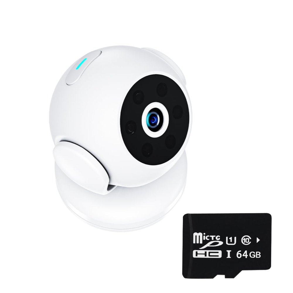 HaKaDeBe Security Camera, 1080P HD WiFi, 170 Wide Angle View, Night Vision, Motion Detection, Cloud Storage, Indoor Camera with Magnetic Mount (Camera + 64GB Memory Card)