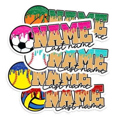 Custom Sport Ice Cream Drip Name Sticker Personalized Text Sprinkle Baseball Softball Soccer Waterproof Die Cut Vinyl & Transparent DTF Decal for Water Bottle Laptop Car Helmet Gifts for Men Women