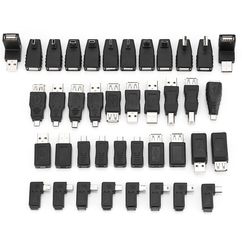 40 Pack Usb2.0 Adapters Angled Mini Micro Male Female Converters Connectors High Speed Toolkit Black 325G Variety Easy