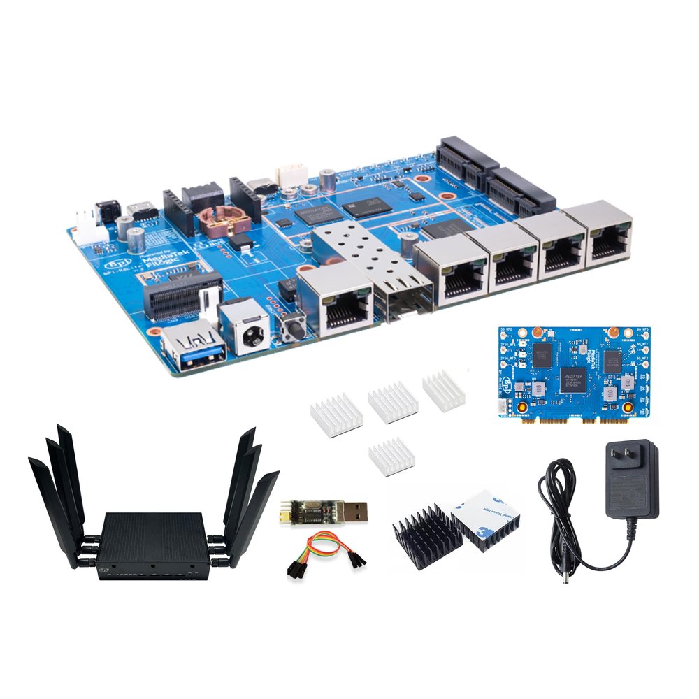 Banana Pi BPI-R4 Lite WiFi 7 Router Dev Board Kit OpenWRT - MediaTek MT7987A SoC - 2GB DDR4 RAM 8GB eMMC, 1x 2.5G SFP RJ45 WAN, 4X GbE Gigabit Ethernet for NAS Smart Home Gateway (2GB, Bundle3)