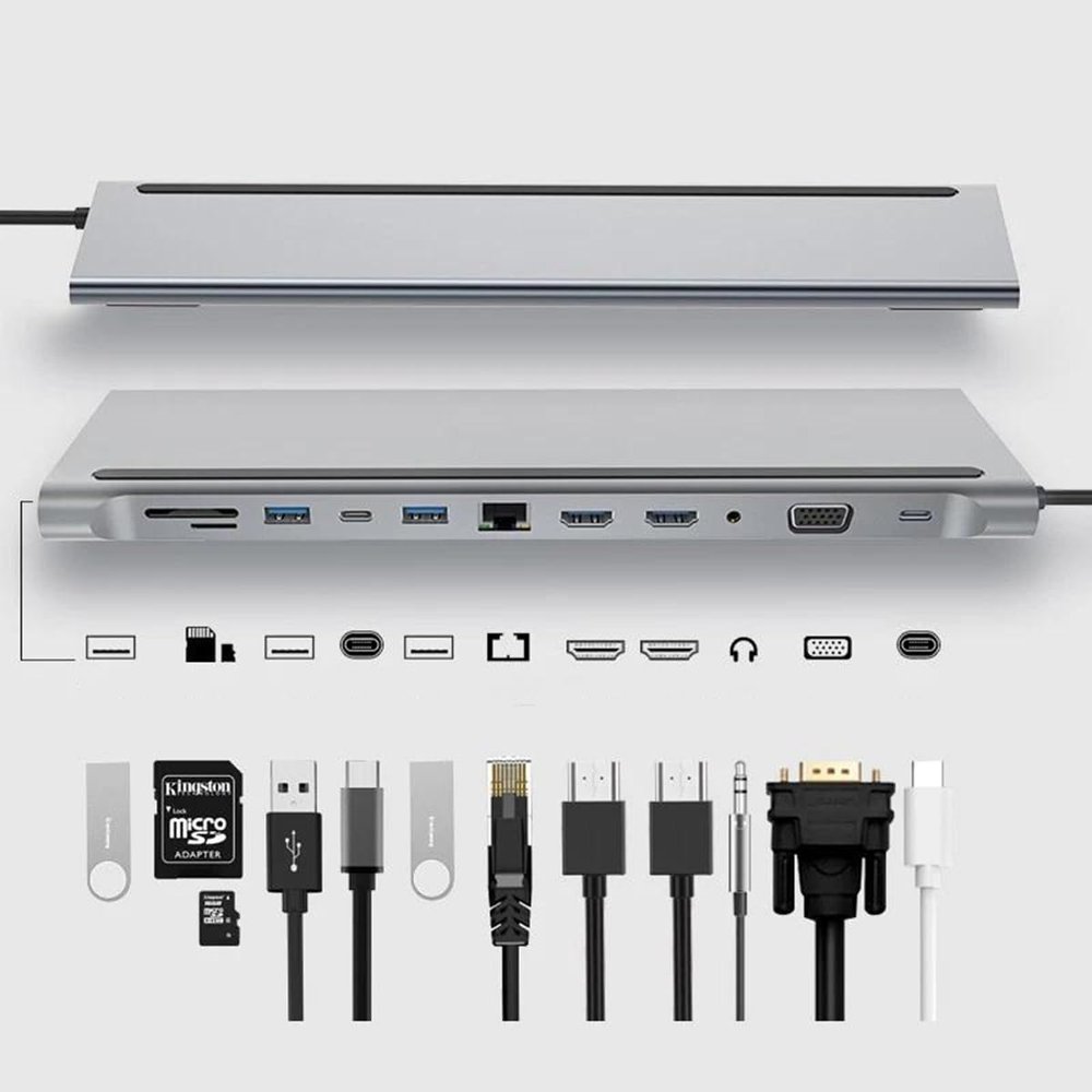 12 in 1 Laptop Docking Stations USB C Hub Docking Station 1Gbps Ethernet
