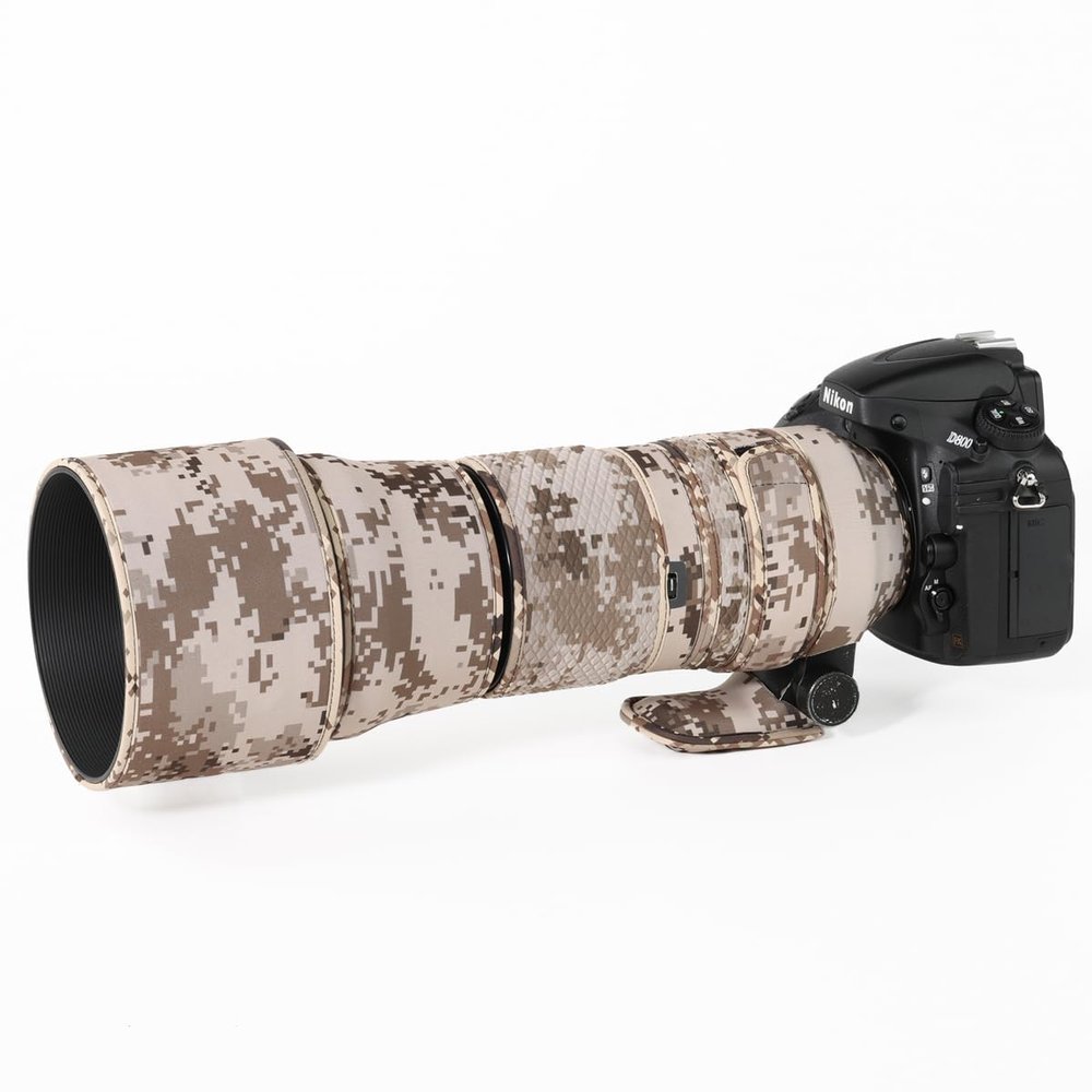CHASING BIRDS Lens Camouflage Waterproof Coat for Nikon AF-S 200-500mm f/5.6E ED VR Rainproof Lens Protective Cover (Brown Grid, with FTZ-II)