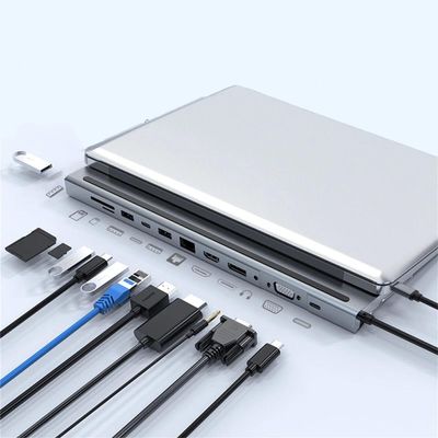 12 in 1 Laptop Docking Stations USB C Hub Docking Station 1Gbps Ethernet Type-C PD 100W Port/USB 3.0 Port/1000M LAN Port
