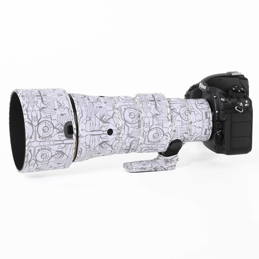 CHASING BIRDS Lens Camouflage Waterproof Coat for Nikon AF-S 200-500mm f/5.6E ED VR Rainproof Lens Protective Cover (Electric White)