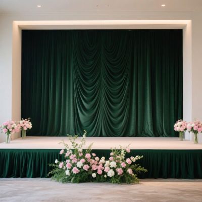 Efavormart Portable Stage Skirting Polyester Shirred Pleat Stage Cover for Wedding Platform Hunter Emerald Green - 24" x20ft