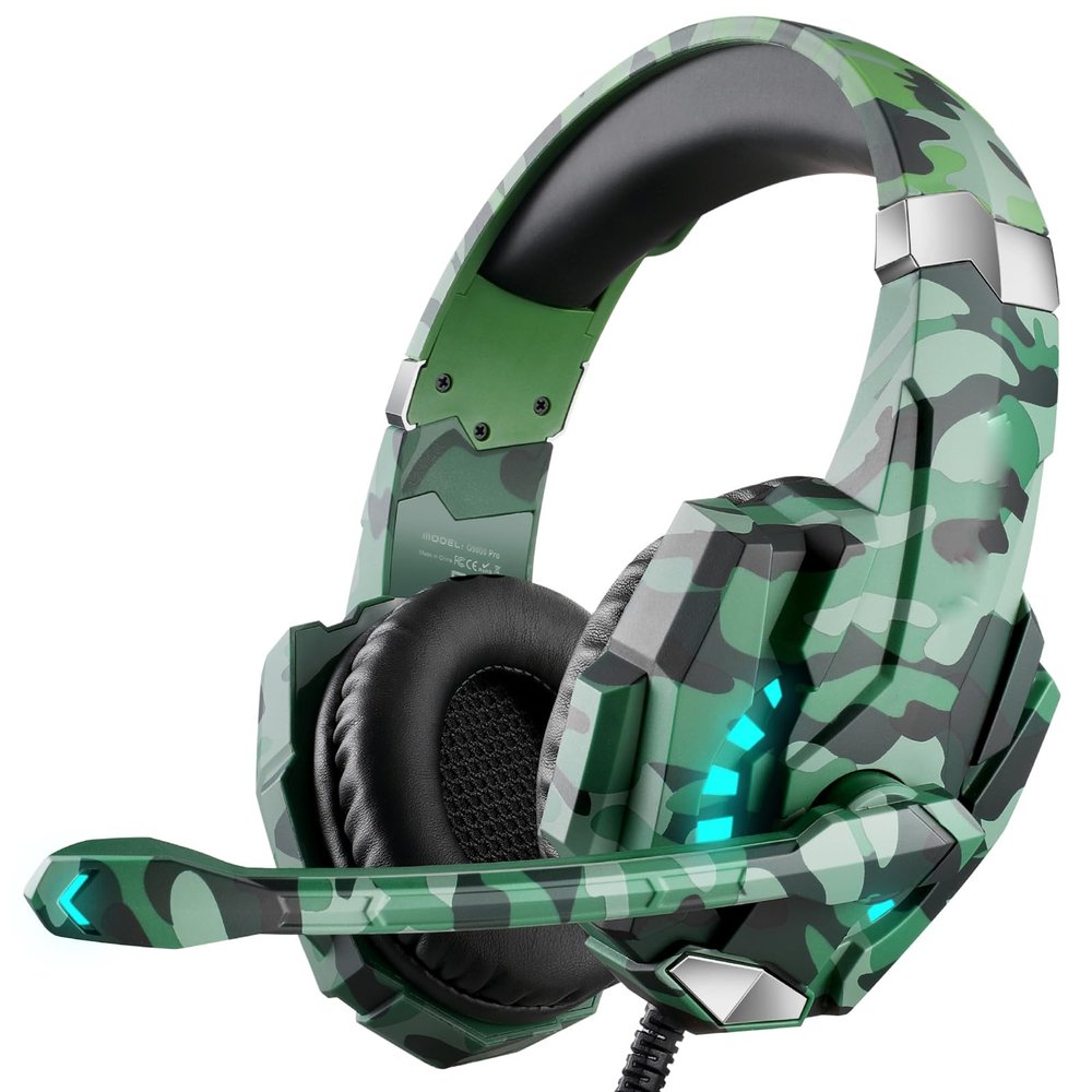 Docooler Gaming Headset with Microphone, Over Ear Game Headset with 40mm HiFi Drivers, 120 Adjustable Mic, Memory Foam Ear Cushions for PC Laptop Mobile Console (Green)