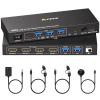 4 Monitors KVM Switch 2 Computers 1080P@60Hz,USB 3.0 KVM Switch Quad Monitor for 2 PC Share 4 Monitor and Keyboard Mouse Printer,with Wired Remote and 2 USB Cables,Driver Installation is Required view 1