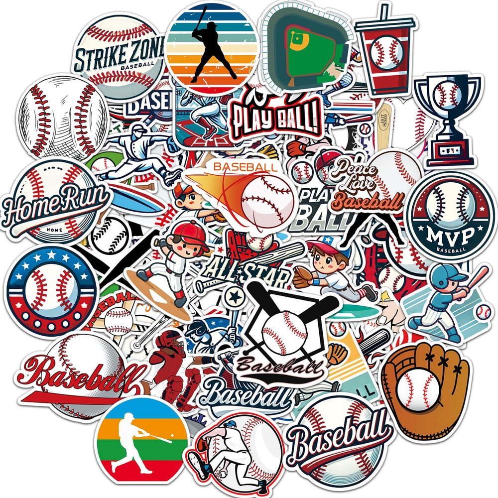 100 Pcs Baseball Stickers,Baseball Party Favors,Baseball Easter Basket Stuffers,Gifts for Boys 8-12,Waterproof Vinyl Stickers for Water Bottle Helmet Laptop Computer Skateboard