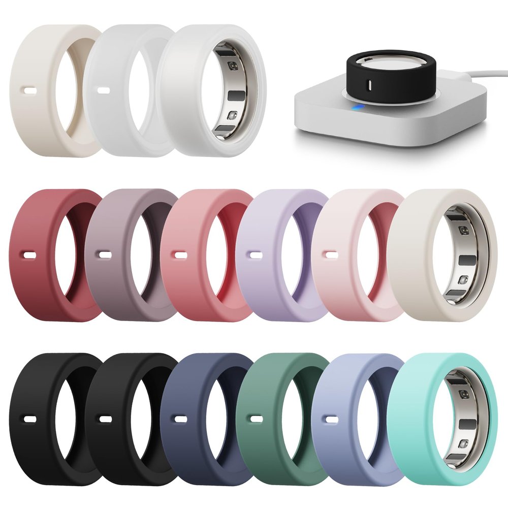 15 Pack Cover Compatible with Oura Ring Gen 4/4 Ceramic/Gen 3 Case, Anti-Scratch Silicone Protector for Women Men Working Out Gym, Support Charging with Cover on (15 Pack-01, M for 8/9/10/11)