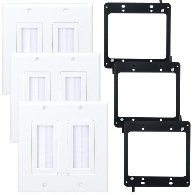 3 Pack 2 Gang Brush Wall Plate, Cable Pass Through Wire Hider for Cable Management, Compatible with Ethernet Cables, HDMI Cables & Home Theater Systems