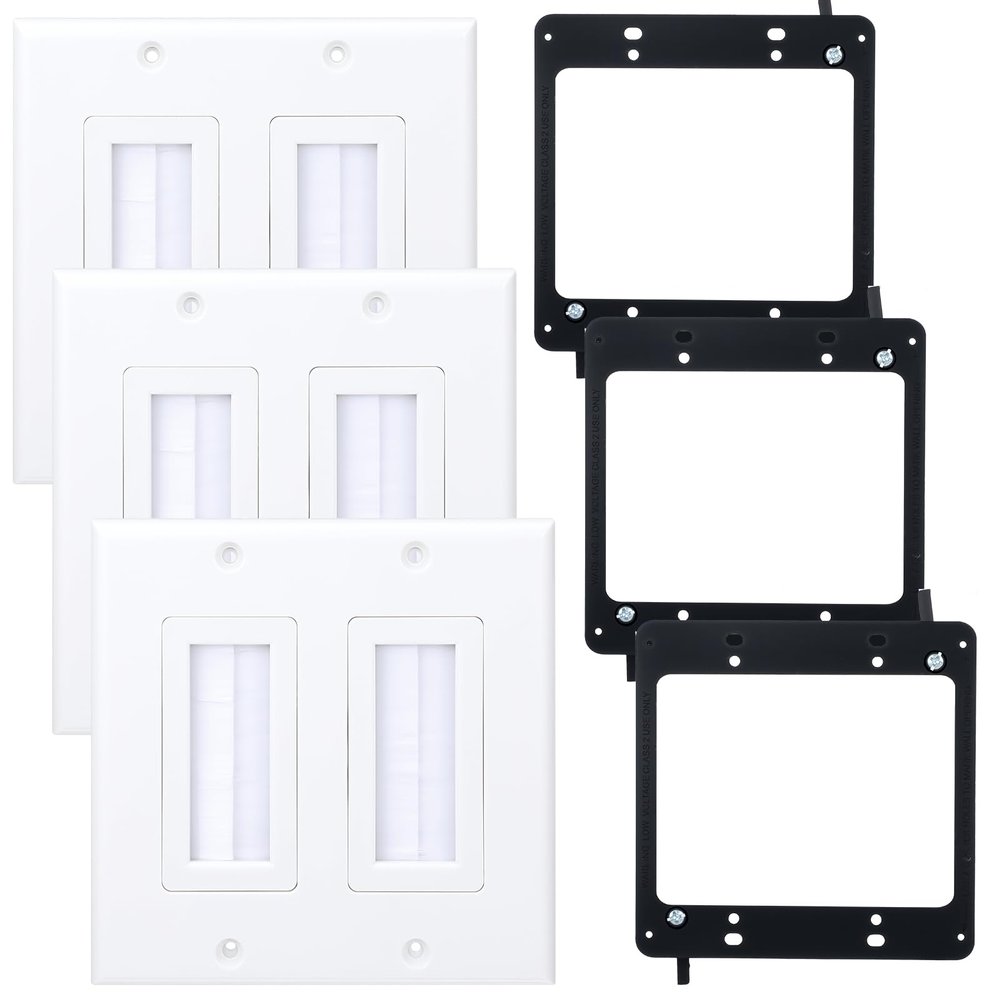 3 Pack 2 Gang Brush Wall Plate, Cable Pass Through Wire Hider for Cable Management, Compatible with Ethernet Cables, HDMI Cables & Home Theater Systems