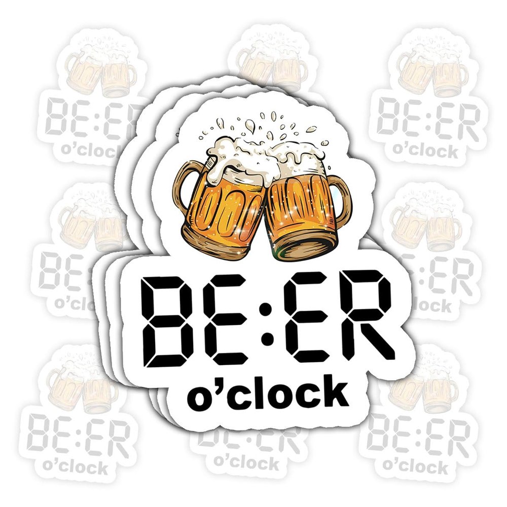 3Pcs Beer O'clock Sticker Funny Humorous BE:ER Drinking Gift for Friends Coworker Party Enthusiasts Beer O'clock Stickers Drink Lovers Car Decal for Laptop Water Bottle Notebook Toolbox Hard Hat 3"