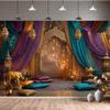 6X4ft Arabian Moroccan Nights Party Photography Backdrop, Moroccan Nights Purple Blue Curtain Lamp Luxurious Princess Wedding Birthday Baby Shower Party Background Decorations Photo Studio Props view 2