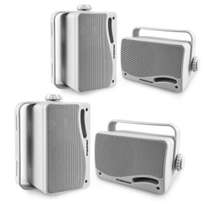 STUDIOFINIX 3.5" Outdoor Bluetooth Speakers Wired Waterproof, 400W 3 Way Upgrade Premium Wall Mount Speakers, Durable Mountable Loud Sound System for Patio Indoor Deck Garage (White 2 Pairs)