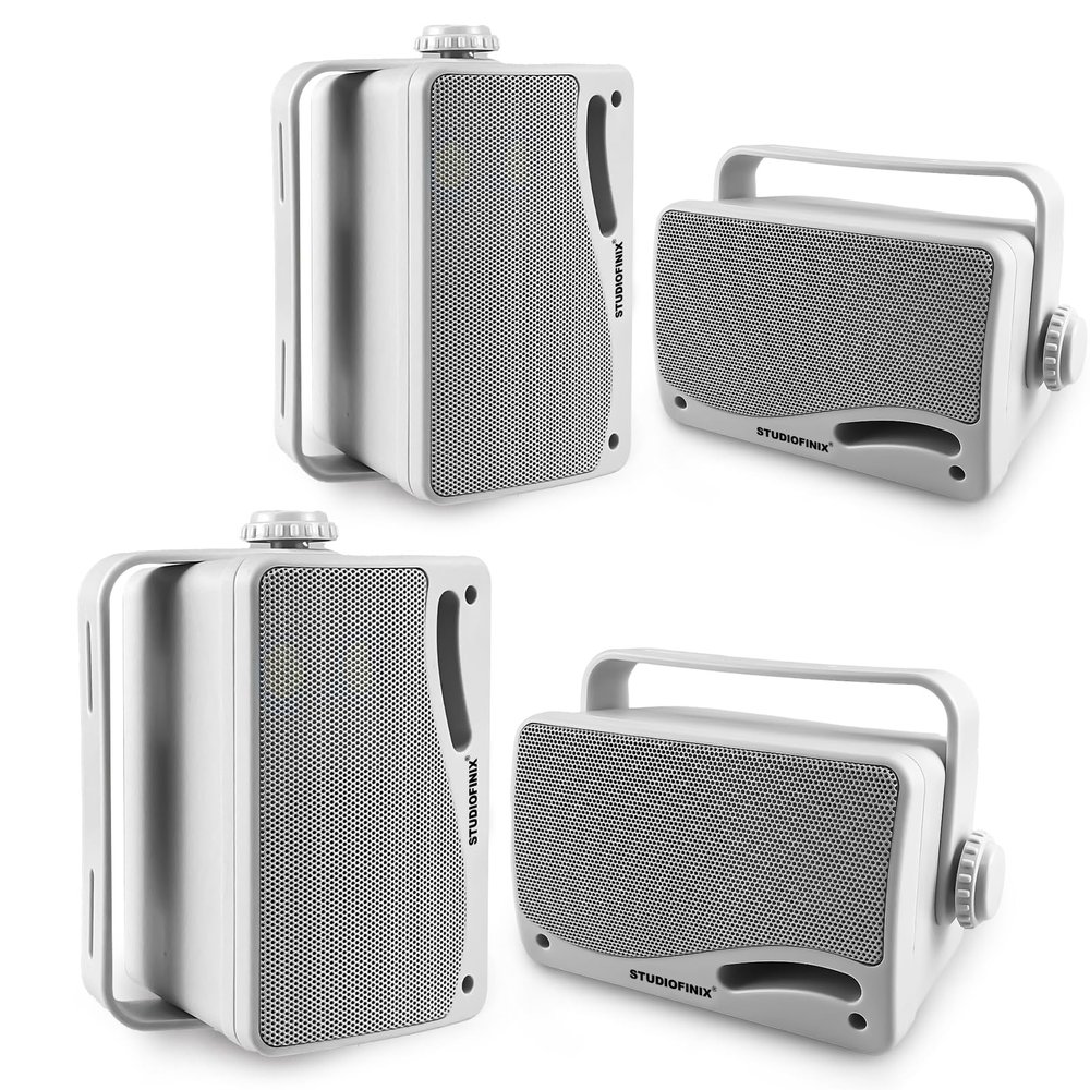 STUDIOFINIX 3.5" Outdoor Bluetooth Speakers Wired Waterproof, 400W 3 Way Upgrade Premium Wall Mount Speakers, Durable Mountable Loud Sound System for Patio Indoor Deck Garage (White 2 Pairs)