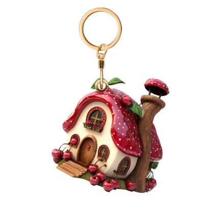 Cherries House Keychain Holder with Air Tags Access Cards, Cute Leather Trackers Protective Case with Metal Keyring, Fruit Finder GPS Tracker Case for Wallet,Keys,Bag,Pets,Backpack