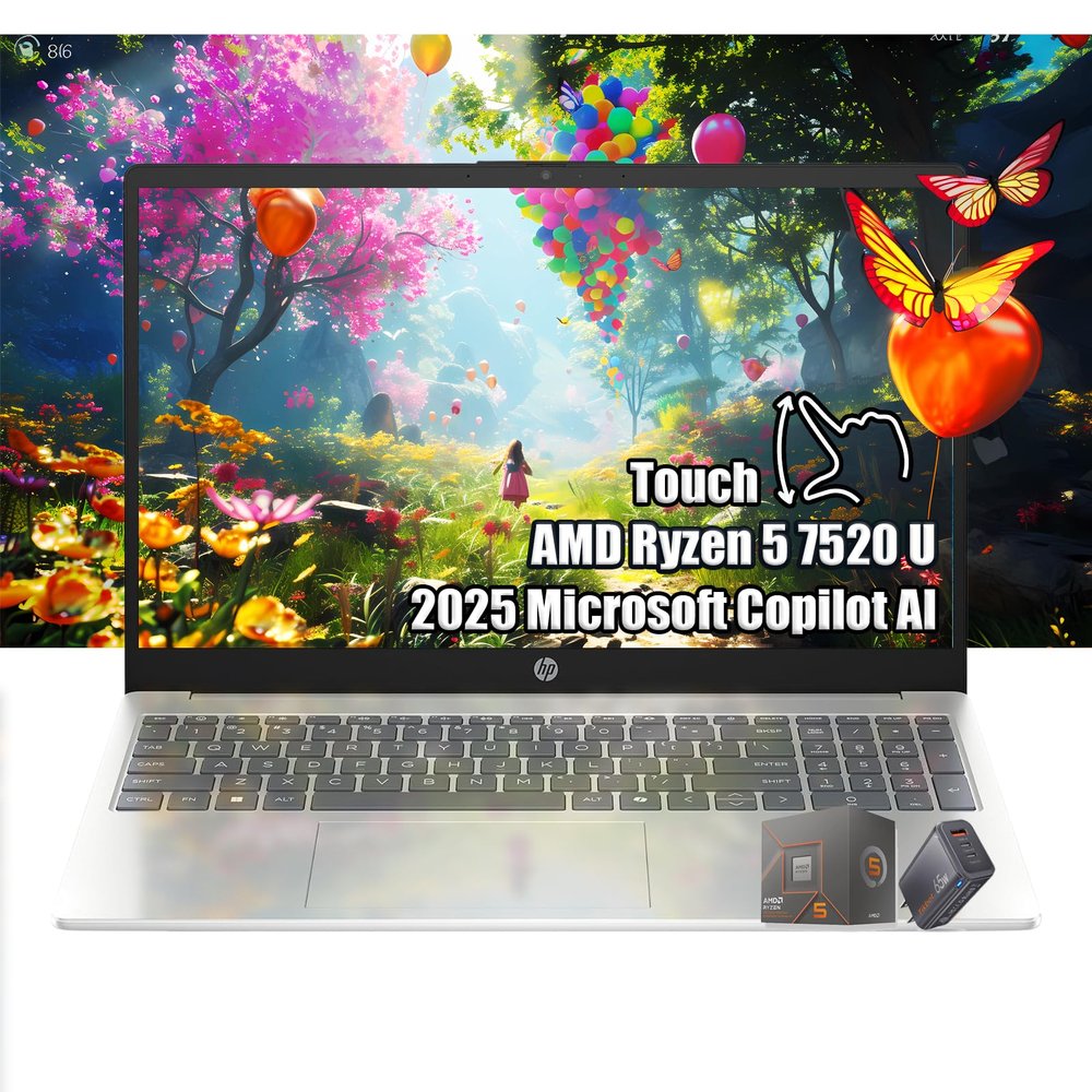 15.6" HD Touchscreen Laptop | AMD Ryzen 5 7520U (Beat Intel i7-1165G7256) | 16GB RAM - 1TB SSD | Wi-Fi 6 - Windows11 | Microsoft Copilot AI School Students College | Charger