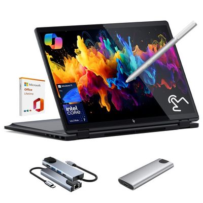 HP OmniBook X Flip 2-in-1 Laptop,16" 2K Touchscreen Laptop Computer,Intel Core Ultra 7, Arc 140V GPU Copilot+ PC,16GB RAM 2TB SSD,Thunderbolt 4,W/3-in-1 Accessories, with Lifetime Office,Win 11 Pro