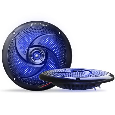 STUDIOFINIX 4 Inch Waterproof Marine Speakers - 80W 2-Way Weather Resistant Outdoor Boat Audio with LED Lights, Low Profile Slim Style Suitable for Boat, RV, UTV, ATU, Glof Cart (2 Speakers, Black)