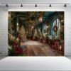 CHNYWORK 8x6ft Christmas Shop Backdrop Christmas Wreath Xmas Trees String Lights Gift Boxes Wooden Floor Background Happy Xmas Eve New Year Party Decor Kids Birthday Wedding Photo Booth Props view 2