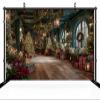 CHNYWORK 8x6ft Christmas Shop Backdrop Christmas Wreath Xmas Trees String Lights Gift Boxes Wooden Floor Background Happy Xmas Eve New Year Party Decor Kids Birthday Wedding Photo Booth Props view 3