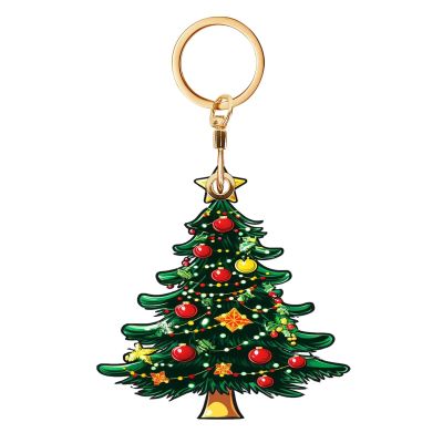 Christmas Tree Leather Keychain Case Holder Compatible with Air Tag, Merry Christmas Scratch-Resistant Trackers Holder with Keychain Ring, Cute Bag Charm, Access Card Protection Case