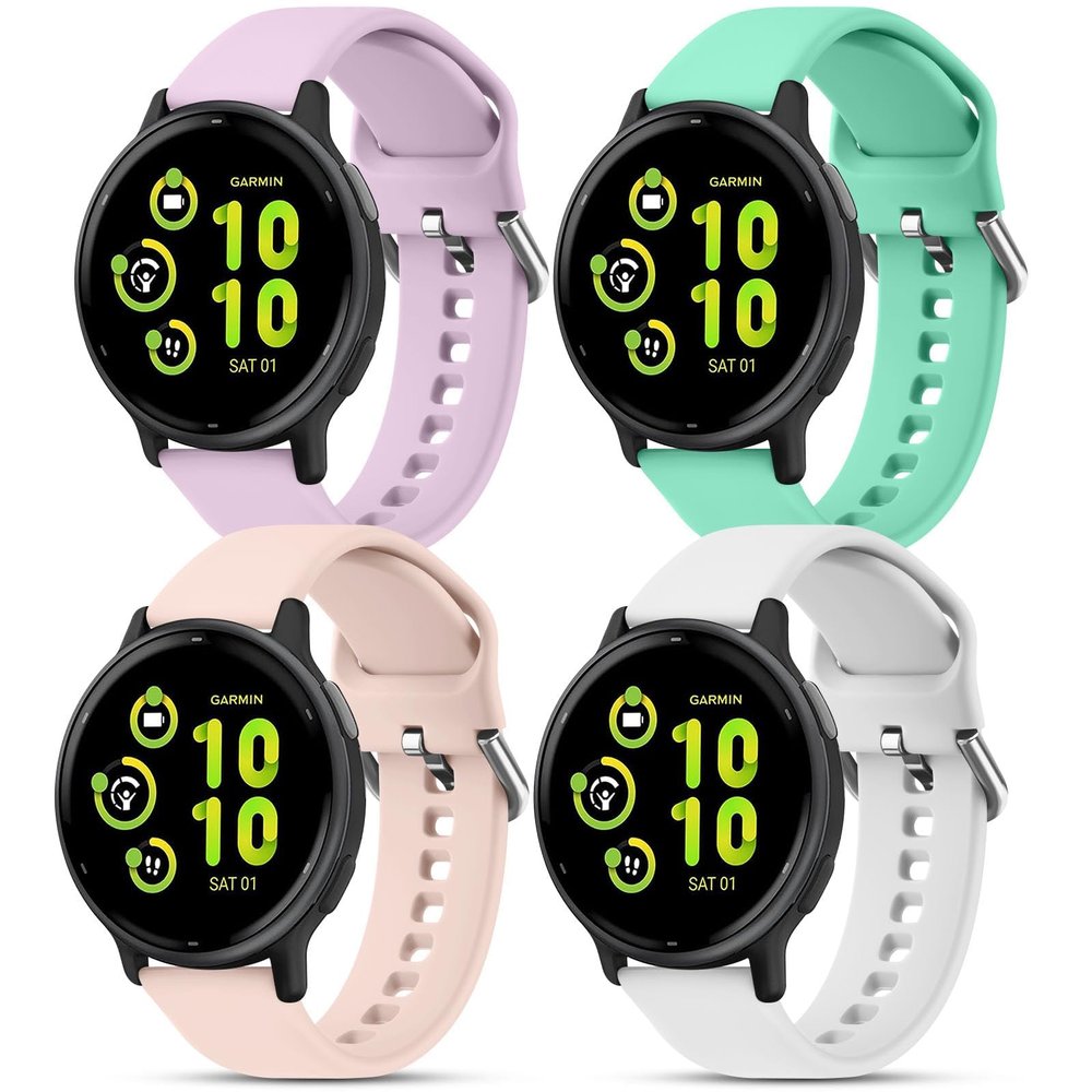 4 Pack Bands for Garmin Vivoactive 6/Vivoactive 5/ Vivoactive 3 Watch Band, Garmin Venu/Venu Sq/Venu 2 Plus, Soft Silicone Replacement Wristband for Forerunner 245/645 Watch Band (Violet/Mint Green/White/Pink Sand)