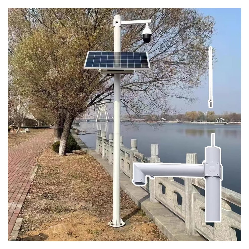 Surveillance Camera Rack Post White, 100 200 300 400 500 600 CM High Surveillance Camera Pole with 40cm Lightning Rod, Floor Holder Stand Mount for Security Cameras(F,4.5 m/14.8 ft (3 Sections))