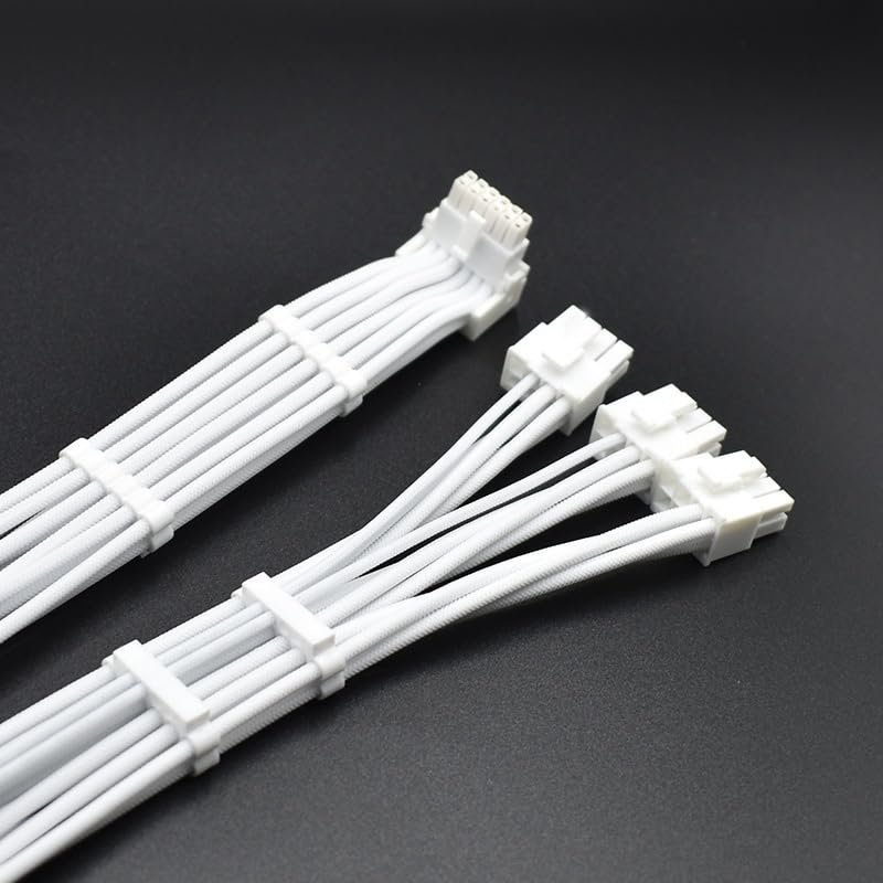 70cm Right-Angle 16-Pin 12V Cable (3x8 Pin to PCI-E 5.0) Modular Power Cable with Comb Compatible with ROG I 1000W and II 1200W (White UP Bend)
