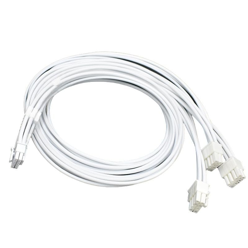 50cm 3*CPU/PCI-E 8P to 12V 16Pin Flexible Silicone Sleeve Adapter Cable for Modular CPU/PCI-E 8P Interface (All White)