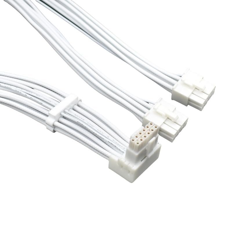 White 16AWG Modular Power Supply 2*PCI-E & CPU 8P Port to 16-pin (12+4 Braided Cable, Suitable for Plus Gold KM3 XP2 XM2 XP3) 16pin Down Bend