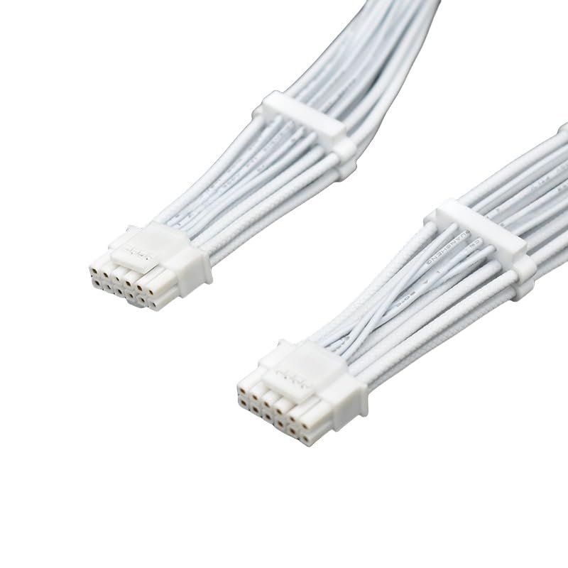 16AWG PCI-e 5.0 12V ATX3.0 600W 16-pin Dual Straight Male to Male Individual White Braided Cable