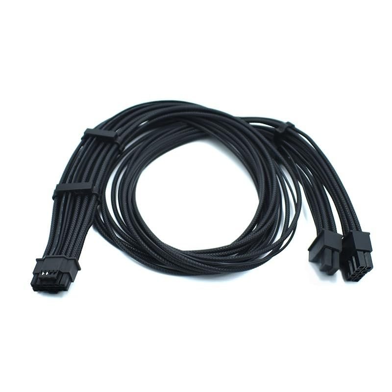 16AWG Black Straight Modular Power Supply 2*PCI-E & CPU 8P Port to 16-pin (12+4 12V Braided Cable Adapter